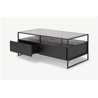 Kilby table basse bois de manguier teinté noir et verre fumé