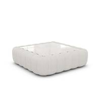 Raso table basse carrée en tissu bouclé blanc avec plateau en verre