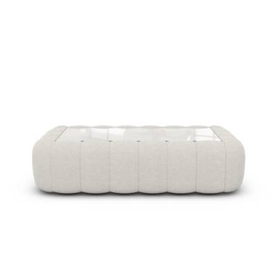 Ralia table basse rectangulaire en tissu texturé blanc et verre