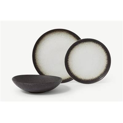 Alicia service 12 pièces blanc et gris charbon