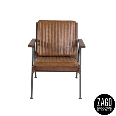 Emile fauteuil style vintage imitation cuir marron et métal