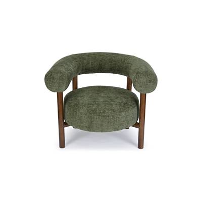 Alma fauteuil en tweed vert et bois foncé