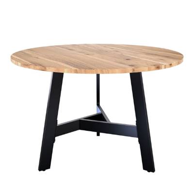 Vida table à manger ronde en bois d'acacia et métal noir 4 personnes ø115