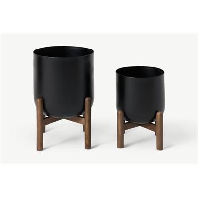 Sanne lot de 2 cache-pots bois de manguier et noir