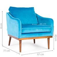 Oscar fauteuil Bleu Canard velours Frêne foncé