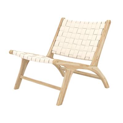 Essa fauteuil en teck et cuir tressé blanc