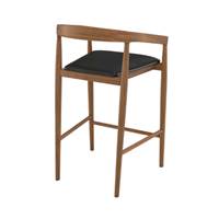 Breda chaise de bar en teck vernis et assise cuir noir H77cm