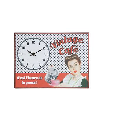 Horloge pendule vintage "vintage café" 32x24 Fer+papier