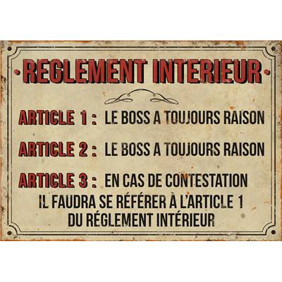 Plaque "Règlement intérieur" 21 x 15 cm