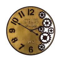 Horloge pendule laiton + rouages Atelier de la gare Ø 59 cm