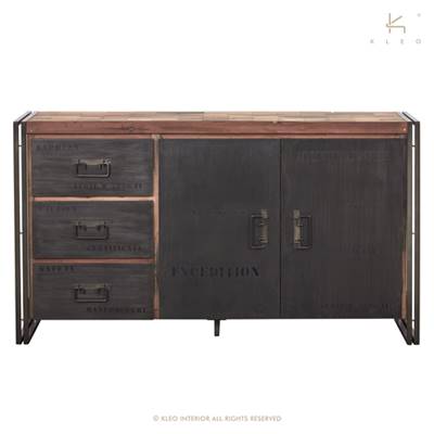 Nautical buffet bois de bateau recyclé 3 tiroirs 2 portes