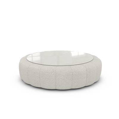Virata table basse avec plateau en verre tissu bouclé blanc