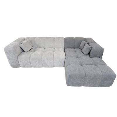 Canapé d'angle droit tissu texturé gris bicolore