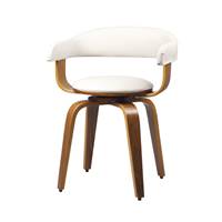 Vestal chaise pivotante en PU blanc et pieds en bois plaqué noyer