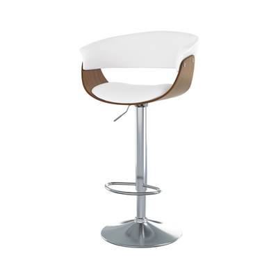 Slider chaise de bar pivotante réglable cuir synthétique blanc et bois