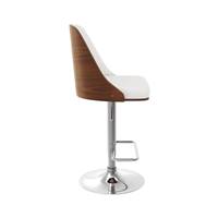 Lyssa chaise de bar réglable et pivotante en PU blanc et bois foncé