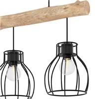 Naomi suspension 3 lampes bois d'eucalyptus et métal noir