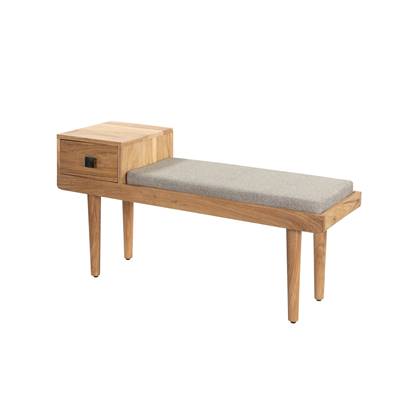Basset banquette d'entrée en bois d'acacia et tissu gris clair avec tiroir