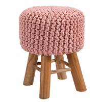 Kink petit tabouret tricot rose et pieds en bois