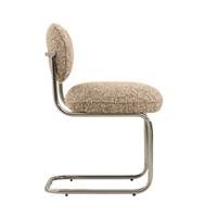 Matilda chaise en tissu bouclé beige moucheté et métal chromé
