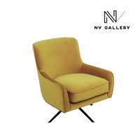 Serafin fauteuil pivotant en velours jaune moutarde et métal noir