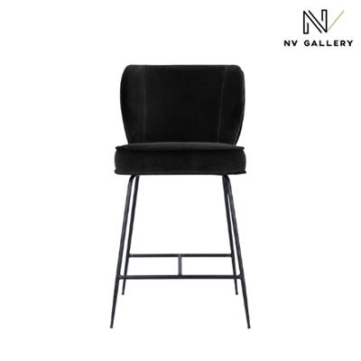 Valo tabouret de bar velours noir et pieds noirs H65cm