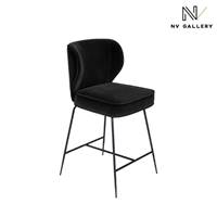 Valo tabouret de bar velours noir et pieds noirs H65cm