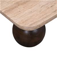 Davao table basse carrée travertin et pieds bois de manguier