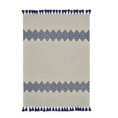 Atmospore tapis 120x170 beige et 2 lignes géométriques bleues