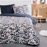 Sunshine parure de lit 240x260 coton bleu imprimé fleurs roses 9.6