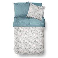 Sunshine parure de lit 220x240 beige/bleu coton imprimé fleurs 11.58