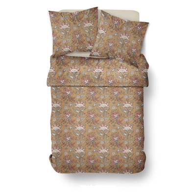 Sunshine parure de lit 220x240 ocre coton imprimé fleurs rouges 16.23