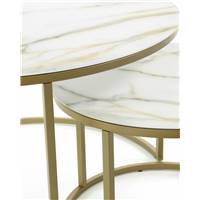 Tahl ensemble de 2 tables d'appoint en verre blanc et acier dorée