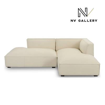 Basil canapé d'angle droit en tissu bouclé blanc et bois noir