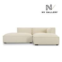 Basil canapé d'angle droit en tissu bouclé blanc et bois noir