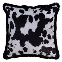 Holstein coussin carré velours noir et blanc vachette 45x45cm