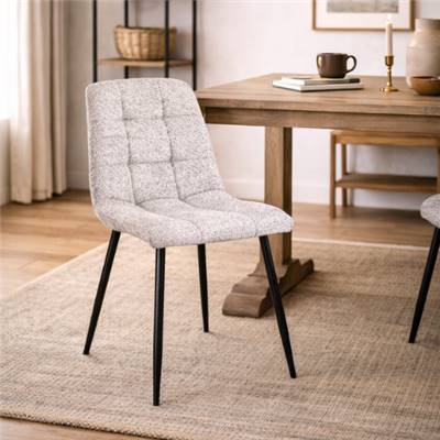 Mantis chaise matelassée marbrée en tissu gris/blanc pieds métal