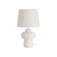 Frico lampe de table en céramique blanc petits carreaux et abat-jour lin