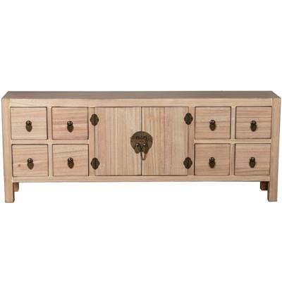 Komo meuble TV bois naturel 8 tiroirs 2 portes L130cm