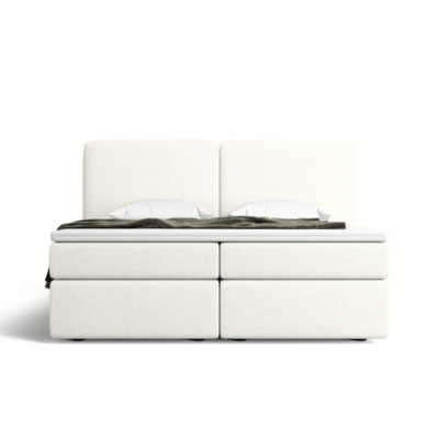 Bolabi lit boxspring 160x200 en tissu texturé blanc