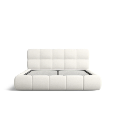 Lorea lit 160x200 avec rangement en tissu texturé blanc