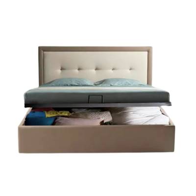 Serena lit-coffre 160x200 en similicuir beige et taupe