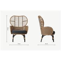 Swara fauteuil de jardin rotin naturel tissu gris et métal noir