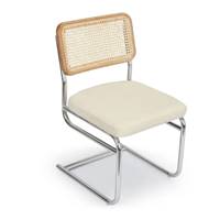 Lorenzo chaise design blanc bouclette, cannage et métal chromé
