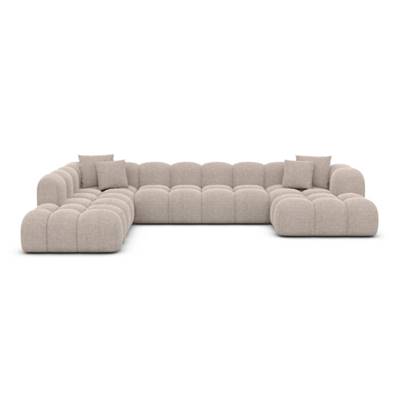 Cotton canapé panoramique d'angle droit en tissu texturé beige