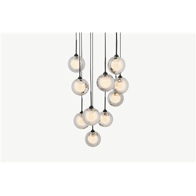 Masako grand lustre LED 10 ampoules noir et verre fumé