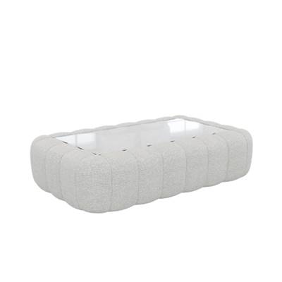 Ralia table basse rectangulaire en tissu bouclé blanc et verre