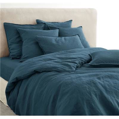 Elana housse de couette lin lavé bleu paon 200x200