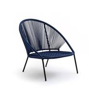 Olia fauteuil de jardin métal noir et corde bleu