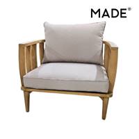 Aleksy fauteuil bois dacacia et tissu beige naturel